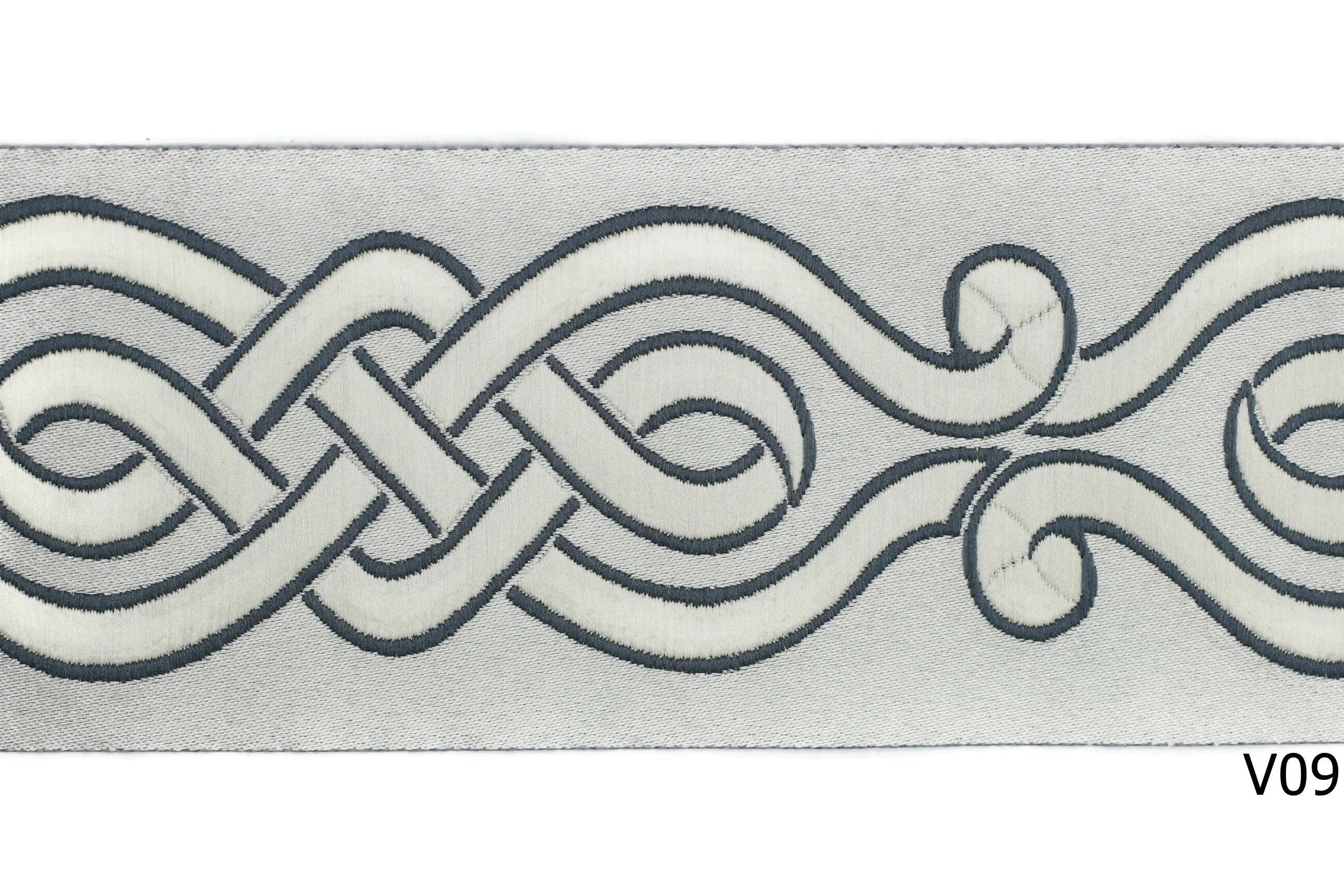 2.75" Spiral Embroidered Drapery Trims, 70mm Jacquard Trims, Sewing Trim, Curtain trims, Jacquard Ribbons, Drapery Banding 70001