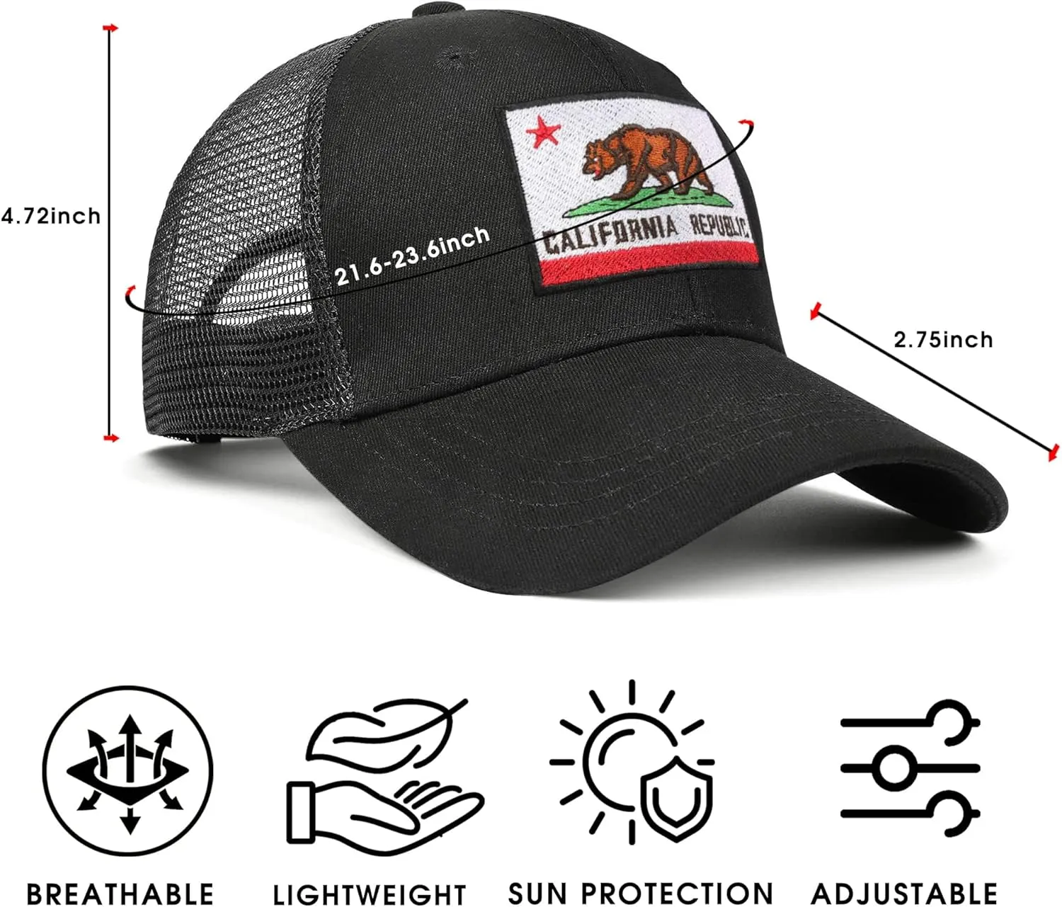 Adjustable State Flag Trucker Hat Mesh Baseball Cap with Embroidered Patch for Men Women