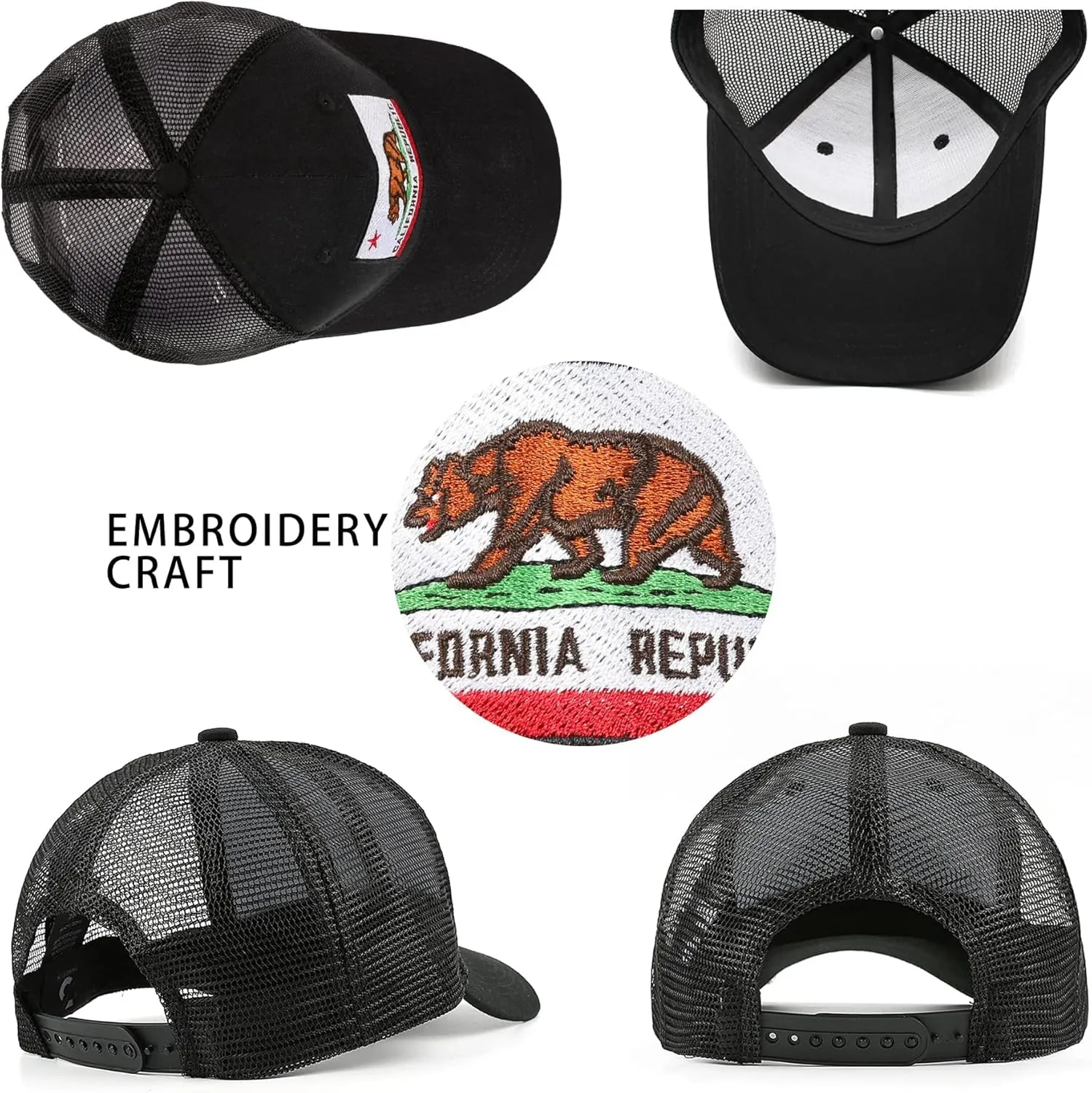 Adjustable State Flag Trucker Hat Mesh Baseball Cap with Embroidered Patch for Men Women