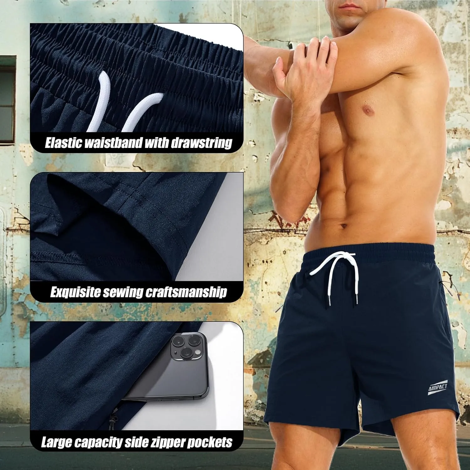AIMPACT Men's Athletic Running Shorts Nylon Quick Dry Sports Tennis Shorts 5 Inch Lightweight Workout Gym Active Basketball