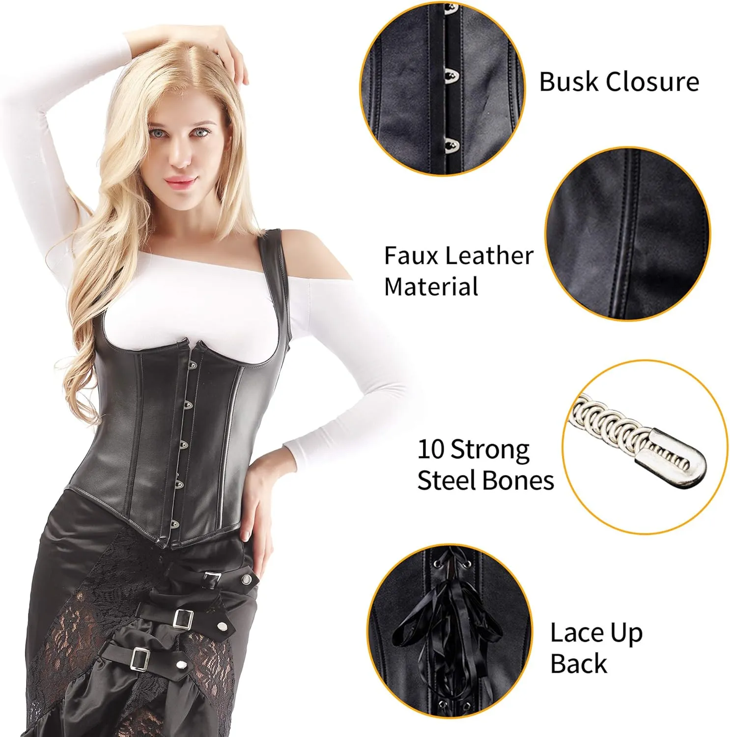 Alivila.Y Fashion Corset Womens Faux Leather Steampunk Corsets Victorian Bustier Top