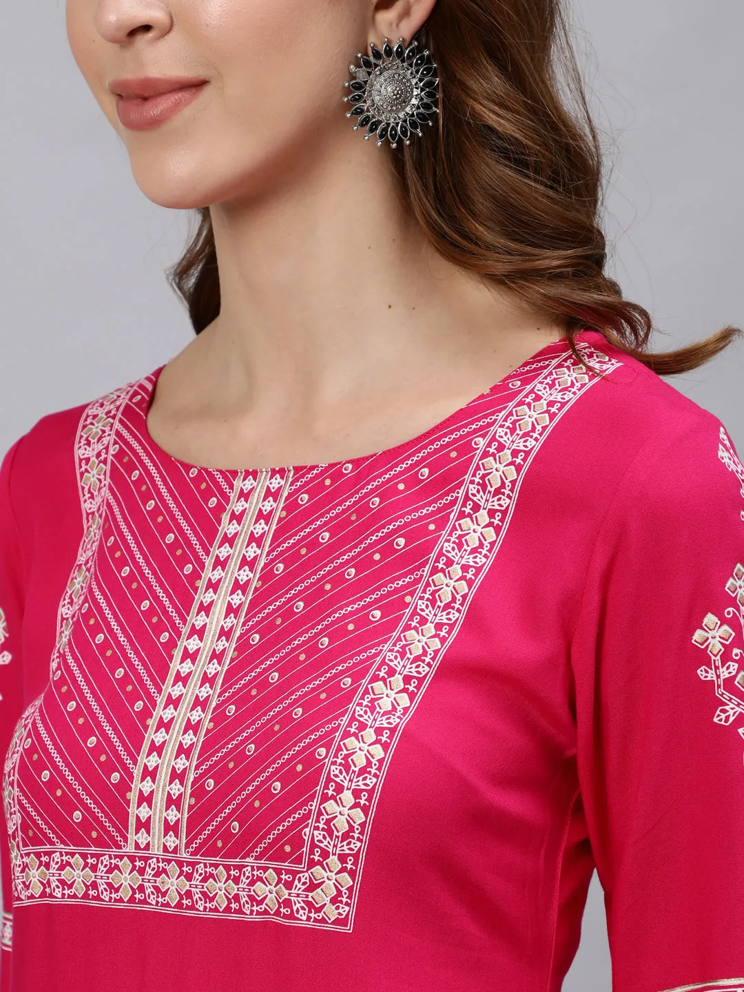Anubhutee Women Pink Ethnic Motifs Printed Regular Kurta with Trousers  With Dupatta