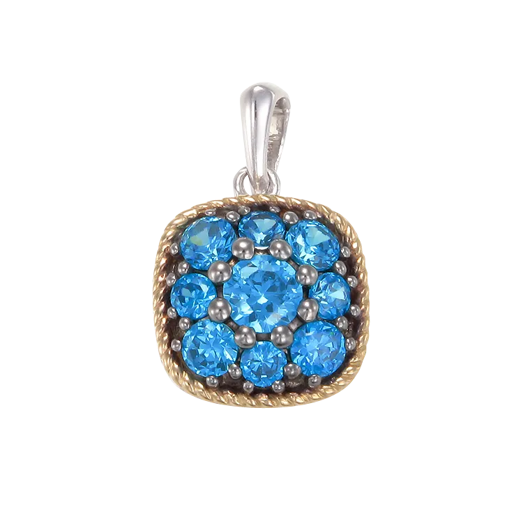 Azure Blue Pendant with 18K Yellow Gold Finished Rope Detail