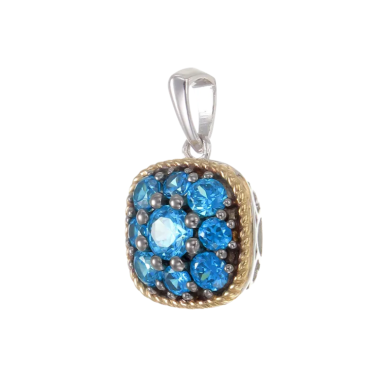 Azure Blue Pendant with 18K Yellow Gold Finished Rope Detail