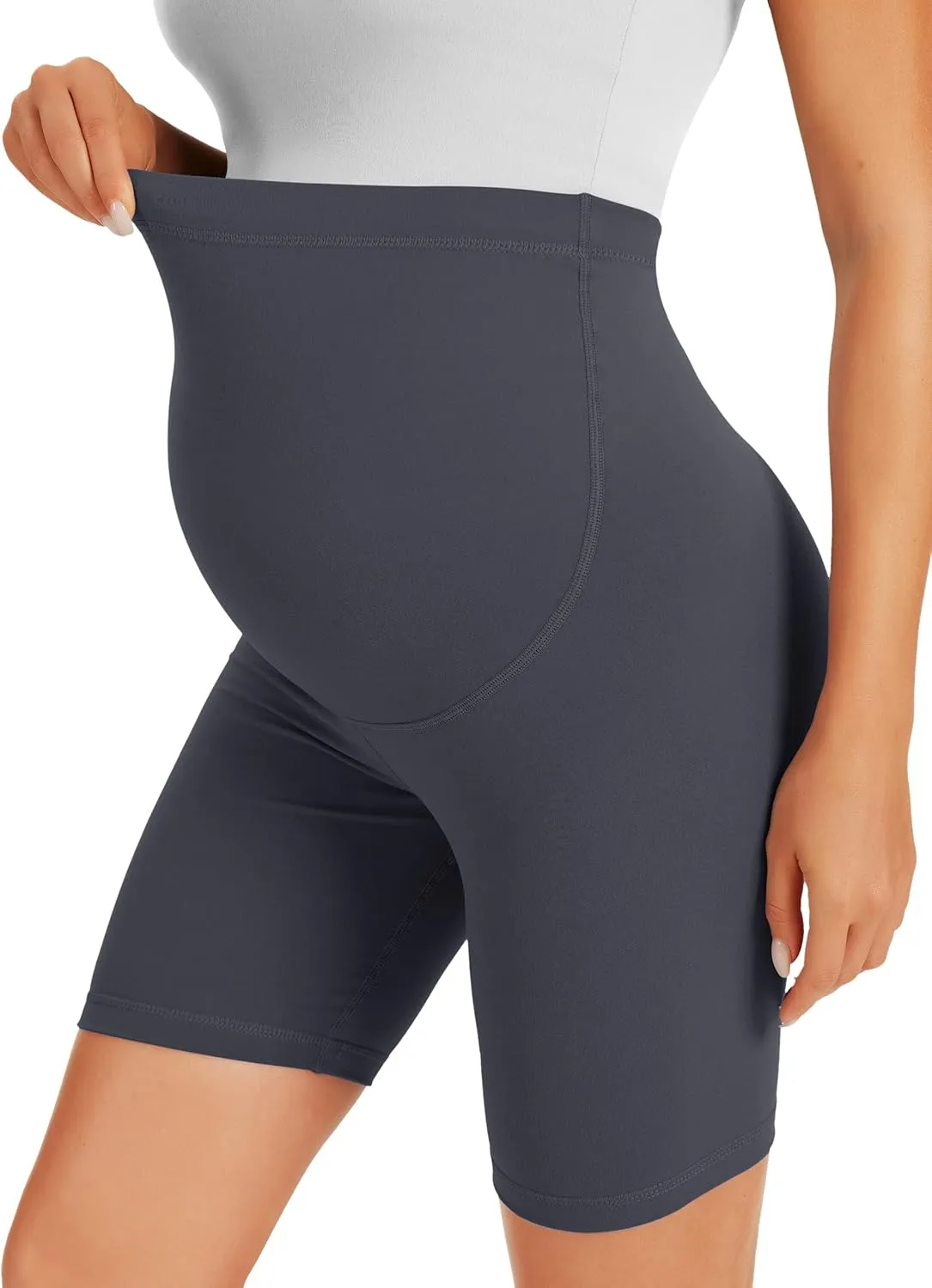BONVIGOR Maternity Shorts Over The Belly - 5" Biker Workout Yoga Active Athletic Pregnancy Short Pants Lounge Pajama