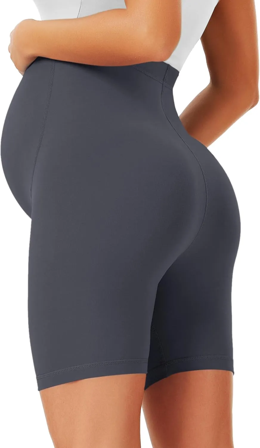 BONVIGOR Maternity Shorts Over The Belly - 5" Biker Workout Yoga Active Athletic Pregnancy Short Pants Lounge Pajama