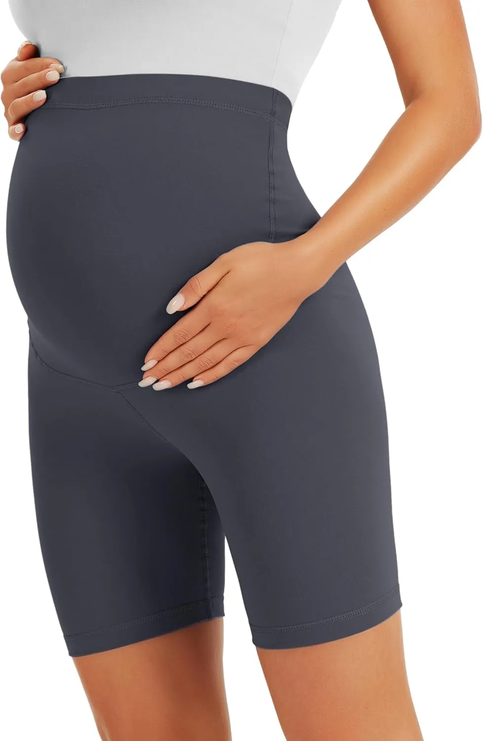 BONVIGOR Maternity Shorts Over The Belly - 5" Biker Workout Yoga Active Athletic Pregnancy Short Pants Lounge Pajama