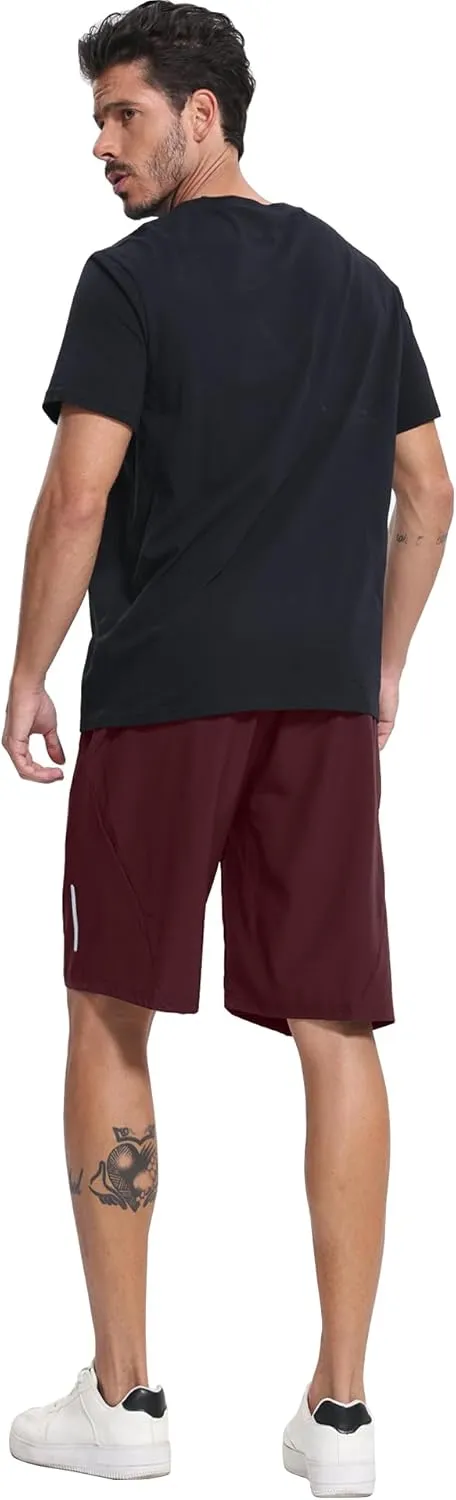 BUYJYA 5 Pack Men's Athletic Gym Shorts Set Workout Basketball Running Elastic Waist with Zipper Pocket Gift