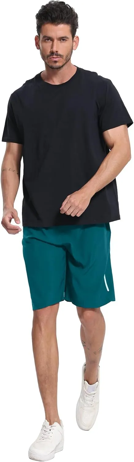 BUYJYA 5 Pack Men's Athletic Gym Shorts Set Workout Basketball Running Elastic Waist with Zipper Pocket Gift