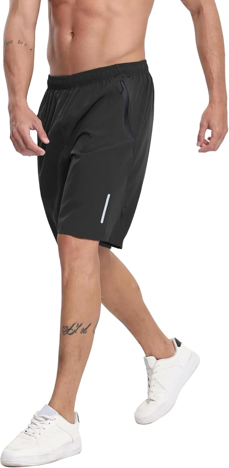 BUYJYA 5 Pack Men's Athletic Gym Shorts Set Workout Basketball Running Elastic Waist with Zipper Pocket Gift