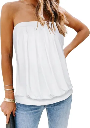 CHICGAL Women's Tube Tops Summer Casual Bandeau Tank Casual Strapless Blouse Off The Shoulder Tunic Shirts