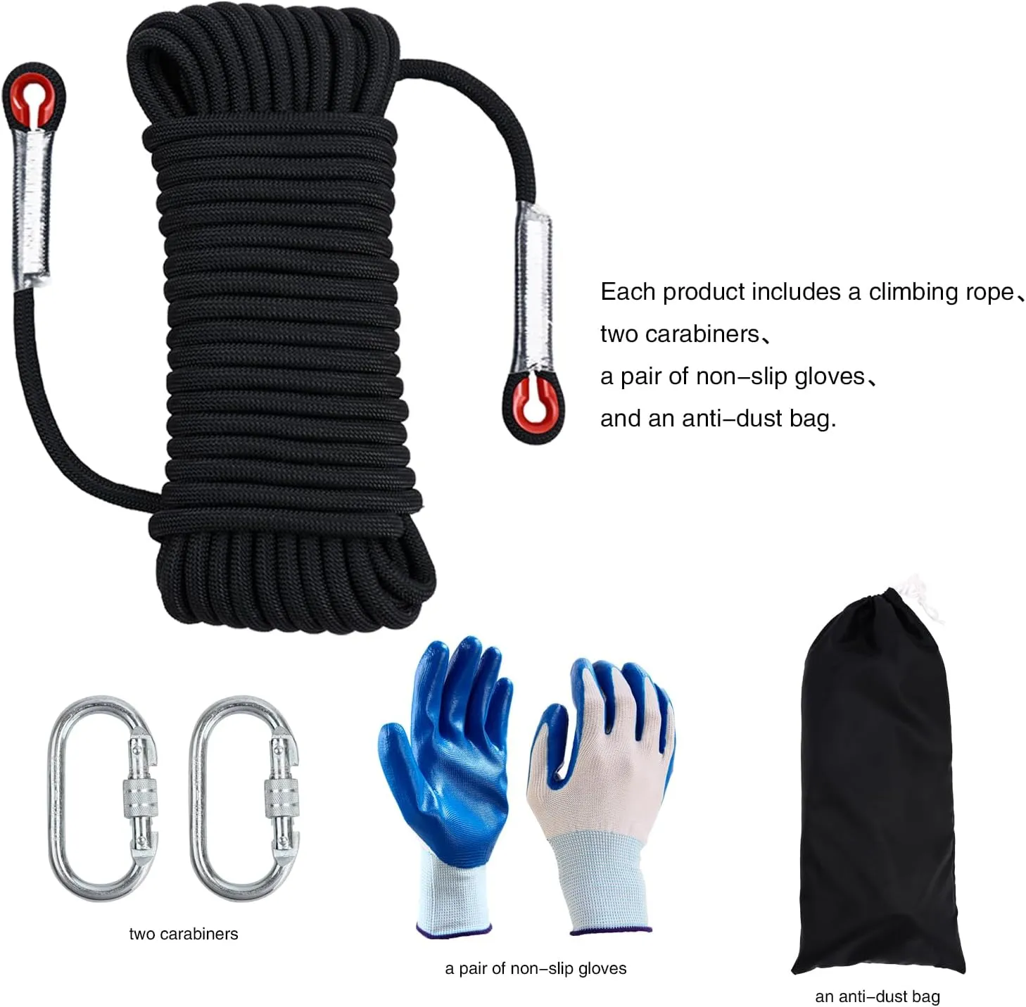 Climbing Rope 12mm 98Ft (30m) Static Climbing Rope Outdoor Rock Climbing Rope Braided Polyester Static Rock Climbing Rope High Strength Outdoor Rope for Rappelling Rescue Rope Black