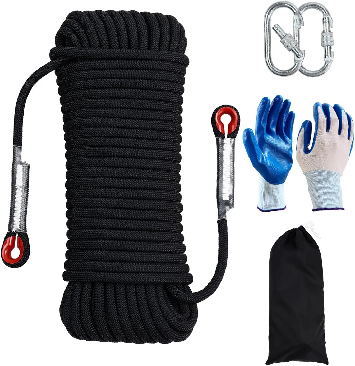 Climbing Rope 12mm 98Ft (30m) Static Climbing Rope Outdoor Rock Climbing Rope Braided Polyester Static Rock Climbing Rope High Strength Outdoor Rope for Rappelling Rescue Rope Black