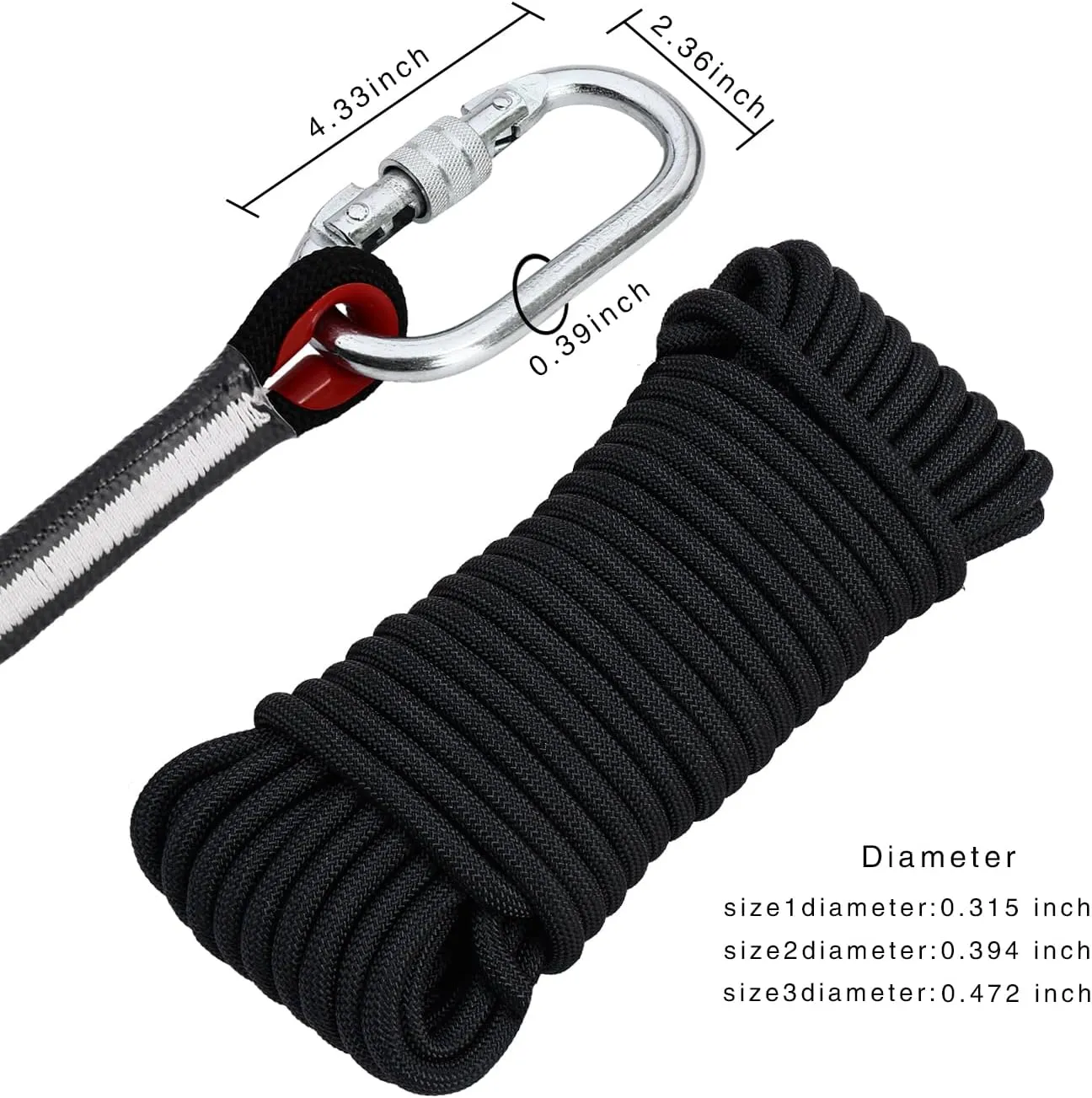 Climbing Rope 12mm 98Ft (30m) Static Climbing Rope Outdoor Rock Climbing Rope Braided Polyester Static Rock Climbing Rope High Strength Outdoor Rope for Rappelling Rescue Rope Black