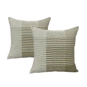 Cloud Linen Aubrey Embroidered Cotton Olive 50x50cm Twin Pack Feather Filled Cushion