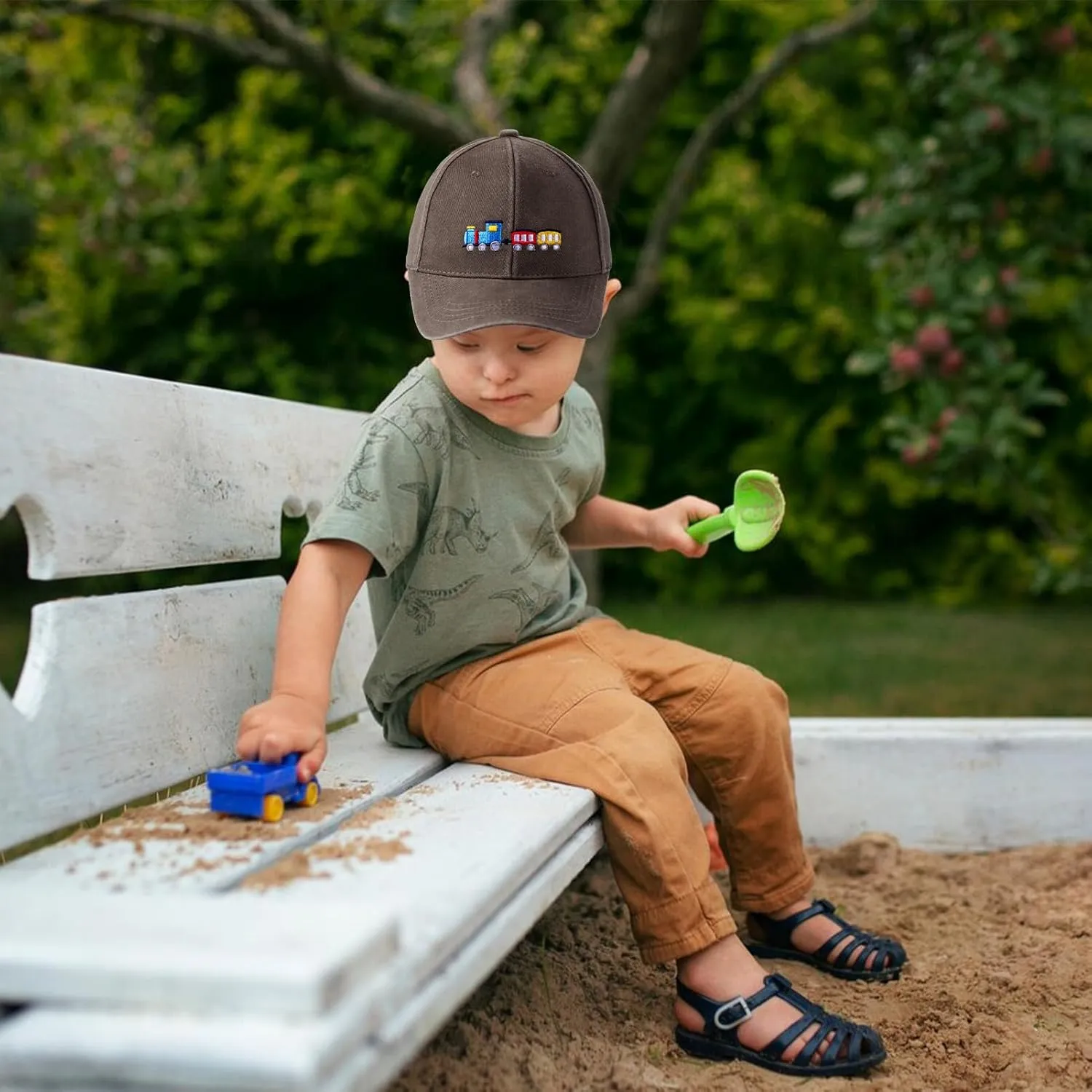 Cute Train Embroidered Kids Baseball Caps Toddler Washed Cotton Vintage Snapback Trucker Hat for Boys Girls 3-8 Years
