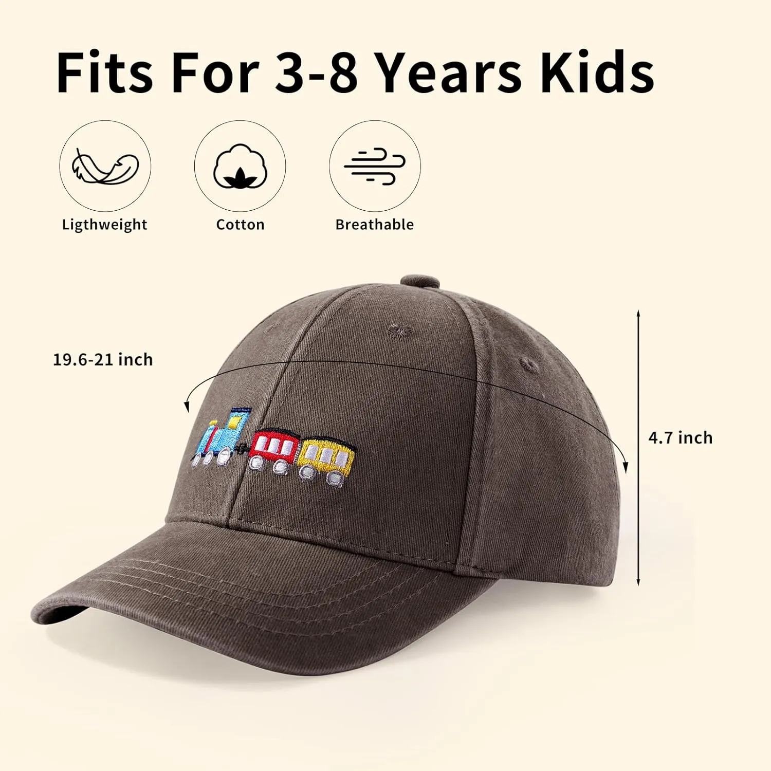 Cute Train Embroidered Kids Baseball Caps Toddler Washed Cotton Vintage Snapback Trucker Hat for Boys Girls 3-8 Years