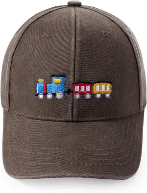 Cute Train Embroidered Kids Baseball Caps Toddler Washed Cotton Vintage Snapback Trucker Hat for Boys Girls 3-8 Years
