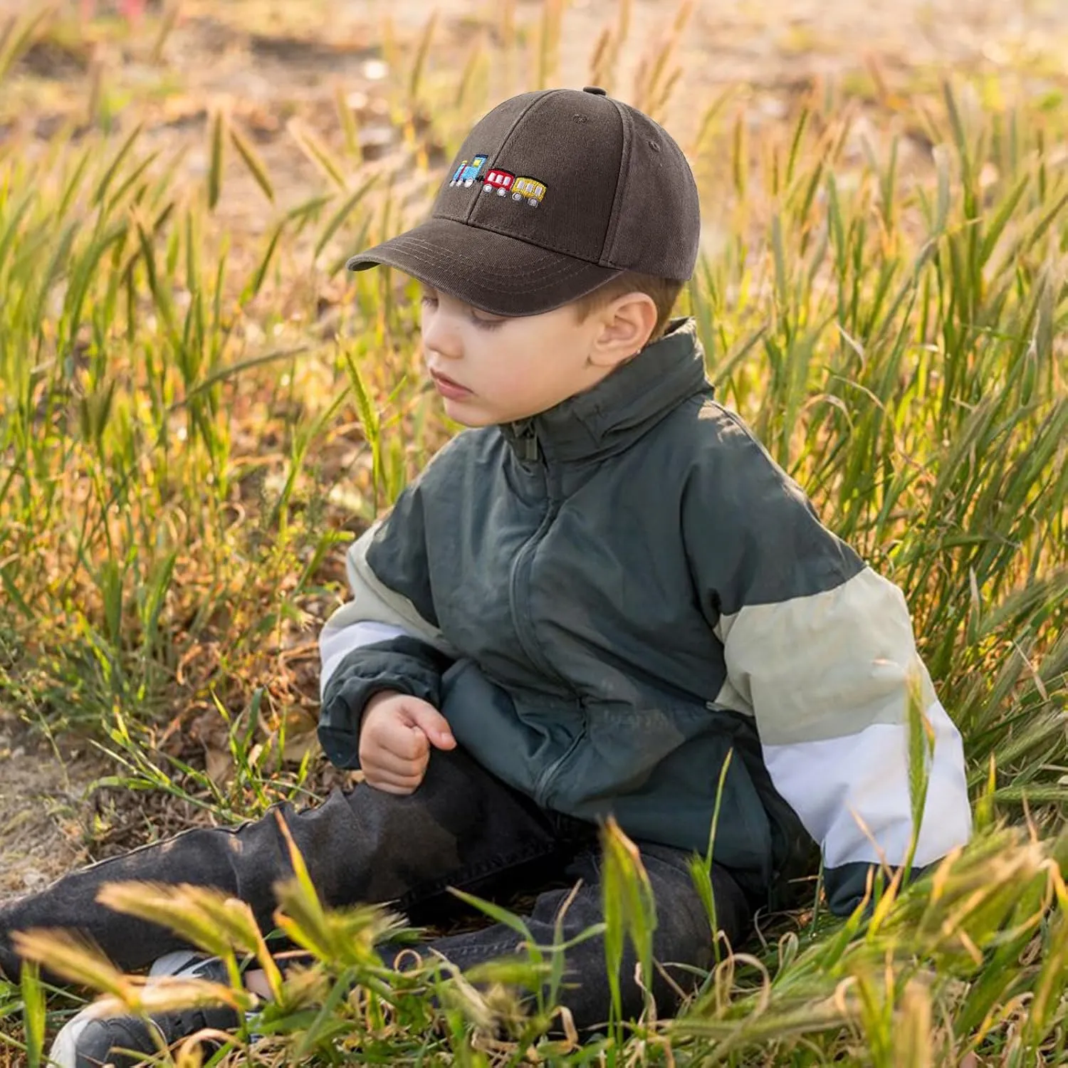 Cute Train Embroidered Kids Baseball Caps Toddler Washed Cotton Vintage Snapback Trucker Hat for Boys Girls 3-8 Years