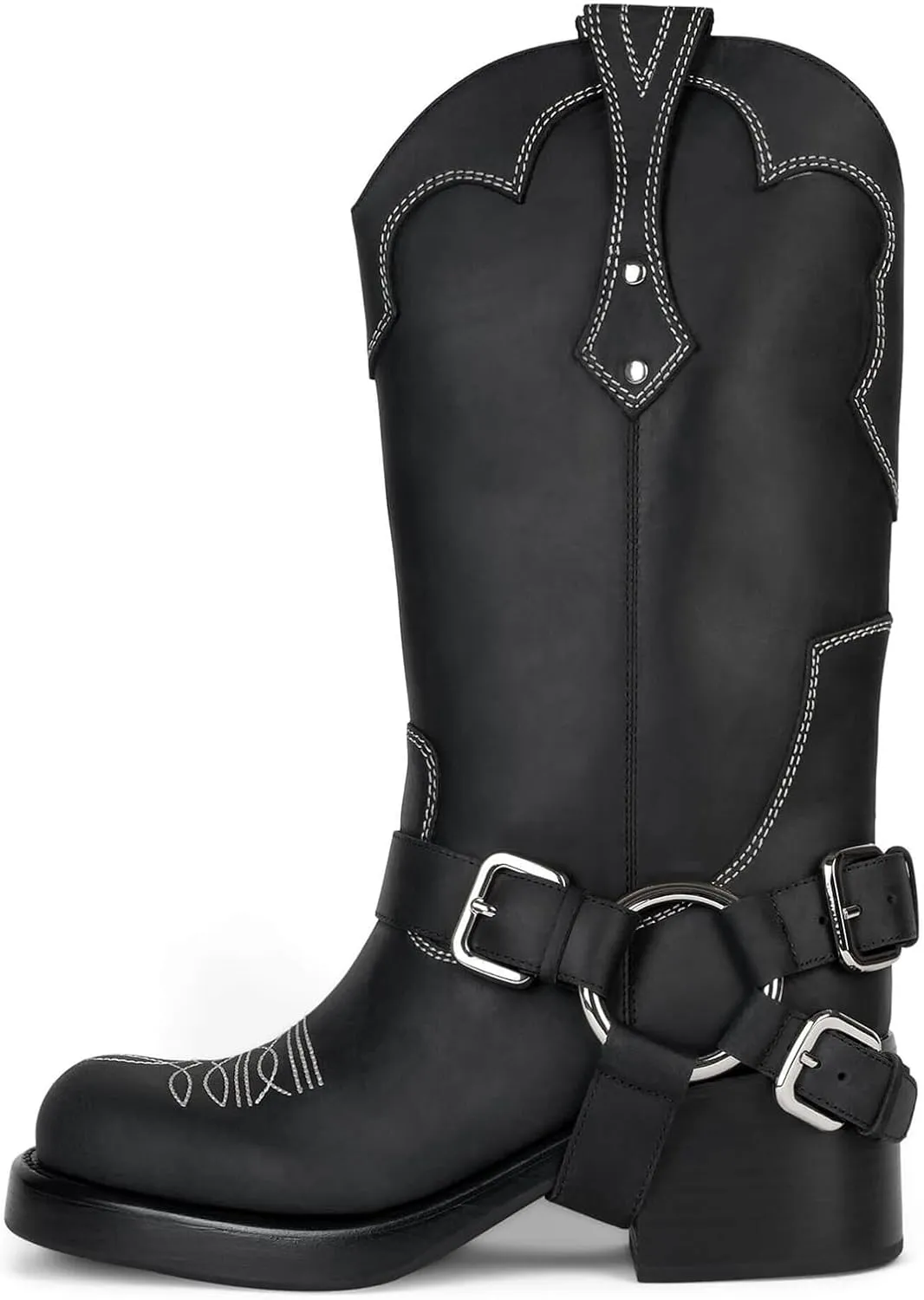 DOEYG Women's Banana Knee High Boots Square Toe Chunky Block Heel Tall Boots Wide Calf Fashion Comfortable Casual Pull on Long Boots