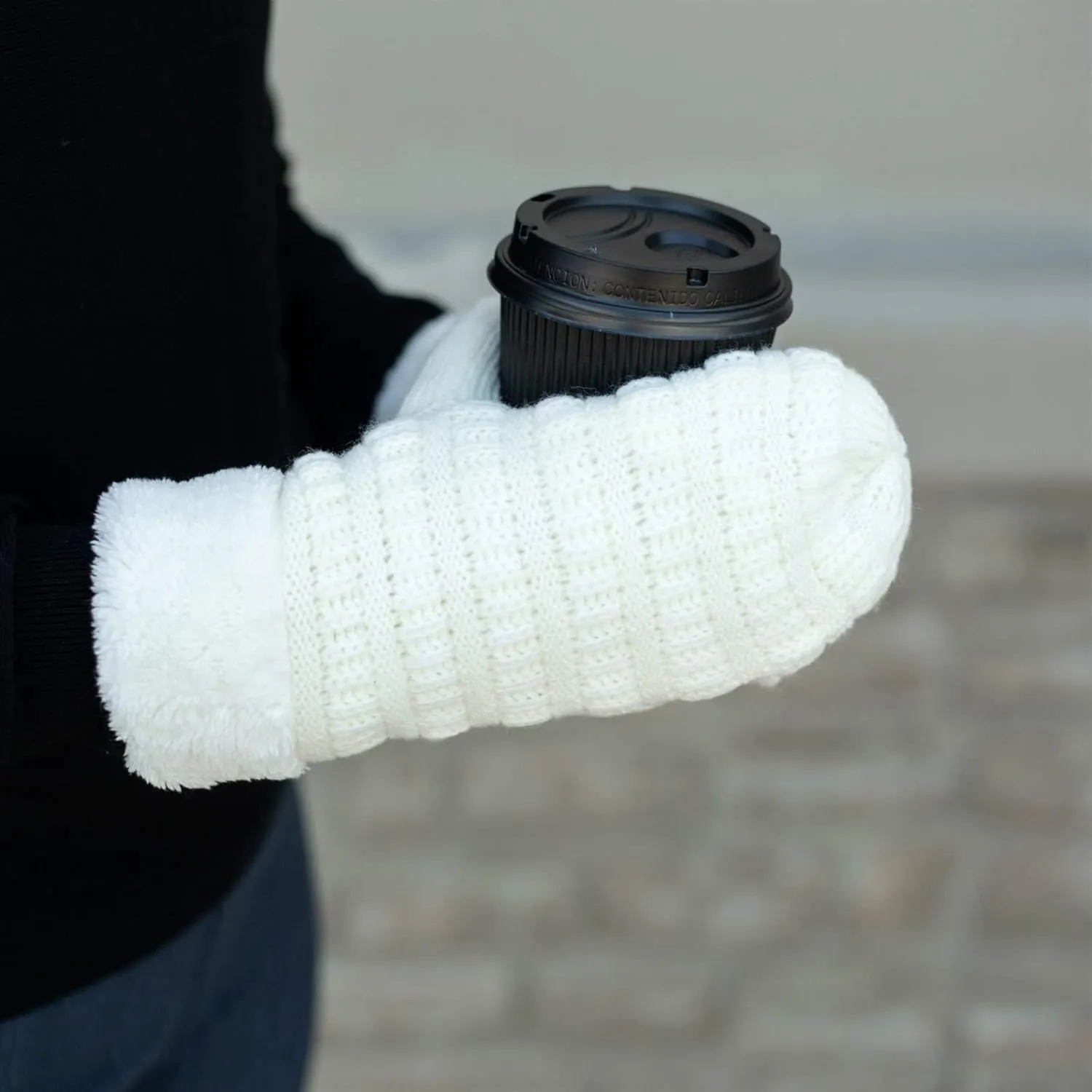 Funky Junque Women's Cozy Fleece-Lined Winter Knit Mittens with Comfort Ribbed Cuff