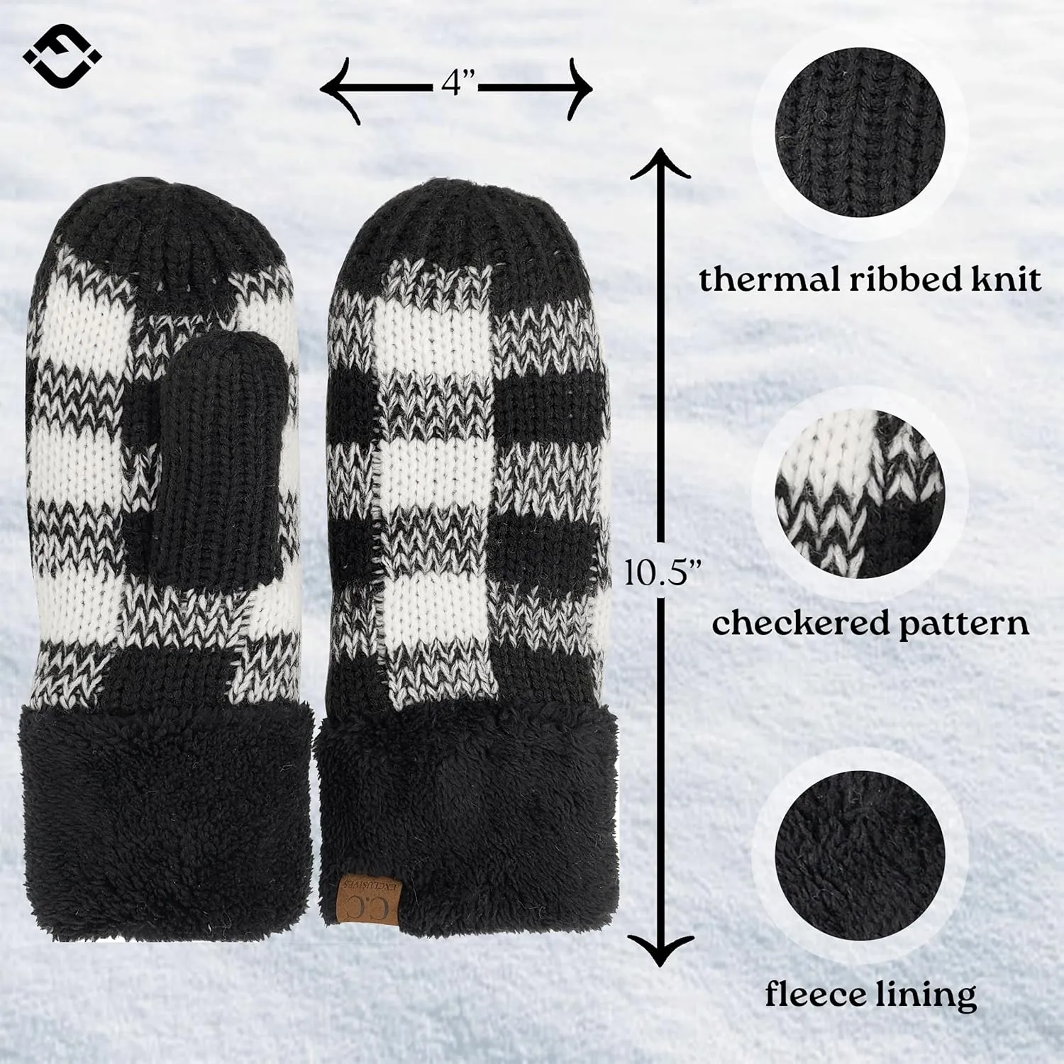 Funky Junque Women's Cozy Fleece-Lined Winter Knit Mittens with Comfort Ribbed Cuff