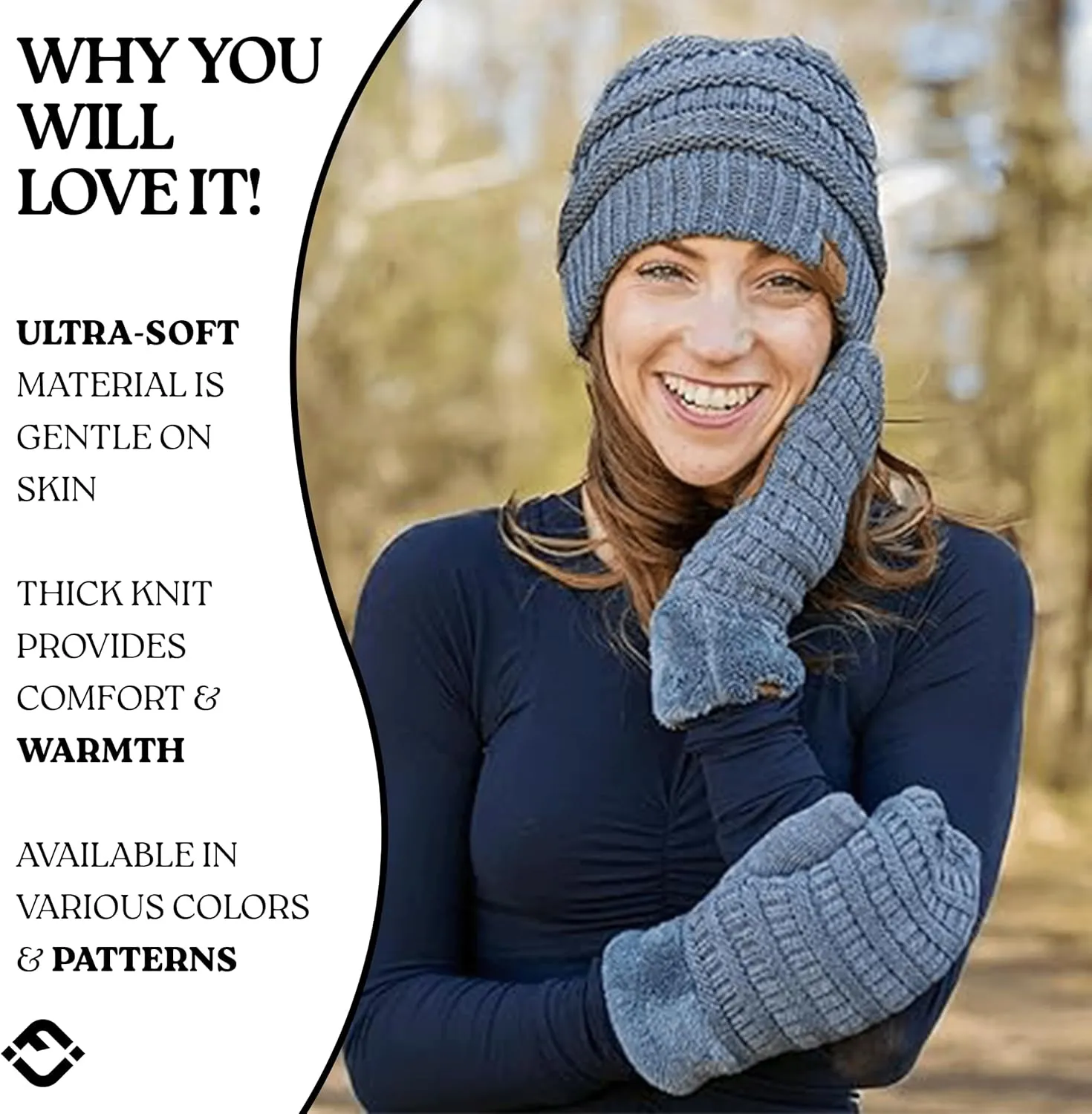 Funky Junque Women's Cozy Fleece-Lined Winter Knit Mittens with Comfort Ribbed Cuff