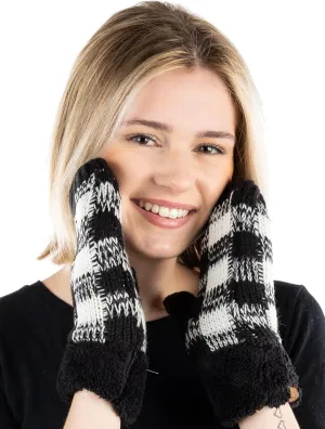 Funky Junque Women's Cozy Fleece-Lined Winter Knit Mittens with Comfort Ribbed Cuff