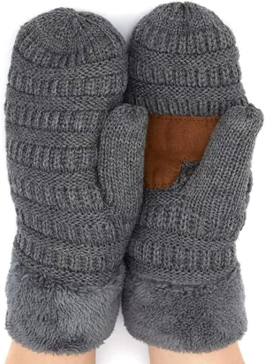Funky Junque Women's Cozy Fleece-Lined Winter Knit Mittens with Comfort Ribbed Cuff