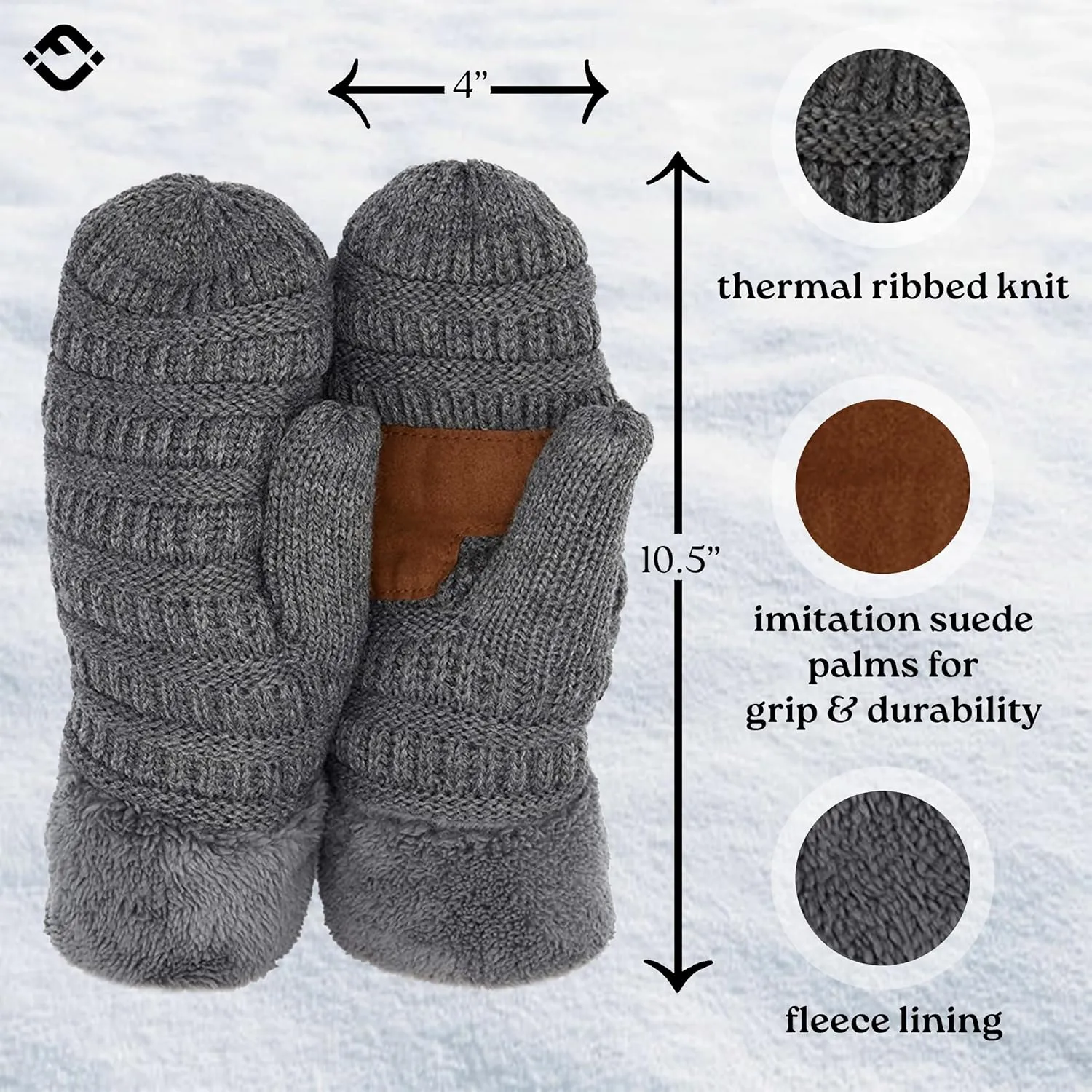 Funky Junque Women's Cozy Fleece-Lined Winter Knit Mittens with Comfort Ribbed Cuff