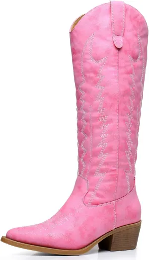 GLOBALWIN Women's Knee High Long Pointed Toe Western Cowboy Boots For Women