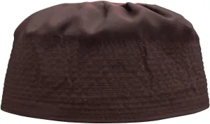 Gray Cotton-Blend Pleated Top 3.5in Tall Fabric Kufi Prayer Cap Beanie