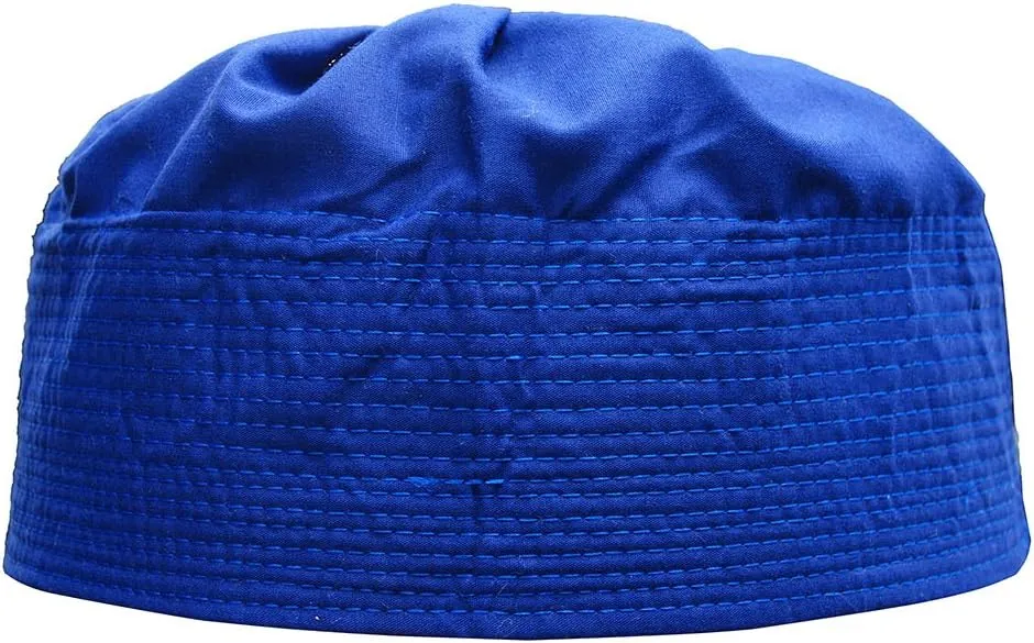 Gray Cotton-Blend Pleated Top 3.5in Tall Fabric Kufi Prayer Cap Beanie