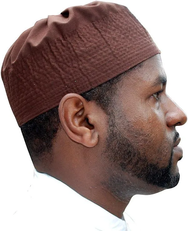 Gray Cotton-Blend Pleated Top 3.5in Tall Fabric Kufi Prayer Cap Beanie