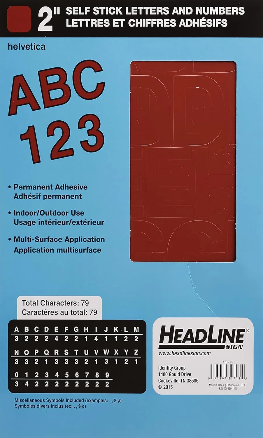 Headline Sign 31213 Stick-On Vinyl Letters and Numbers, Red, 2-Inch, Made in USA
