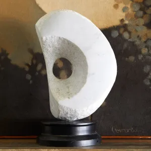 Midcentury Carved Marble Sculpture with Wood Base - Organic Modern Art