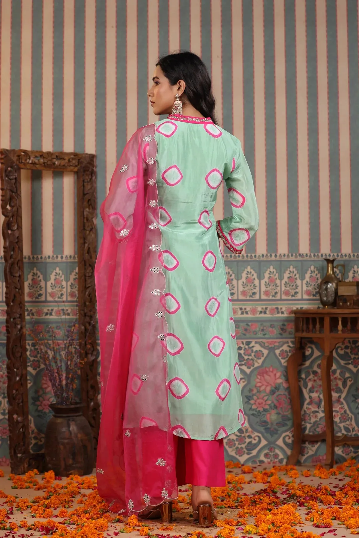 Mint Green Suit Set With Handwork