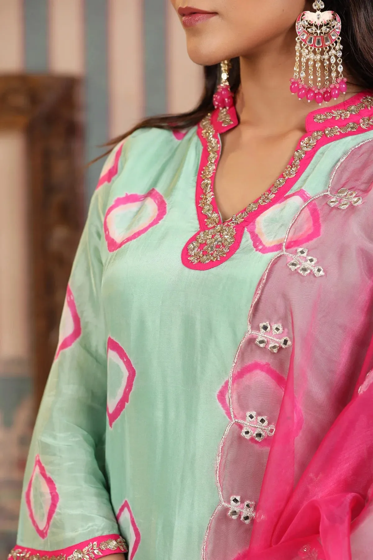 Mint Green Suit Set With Handwork