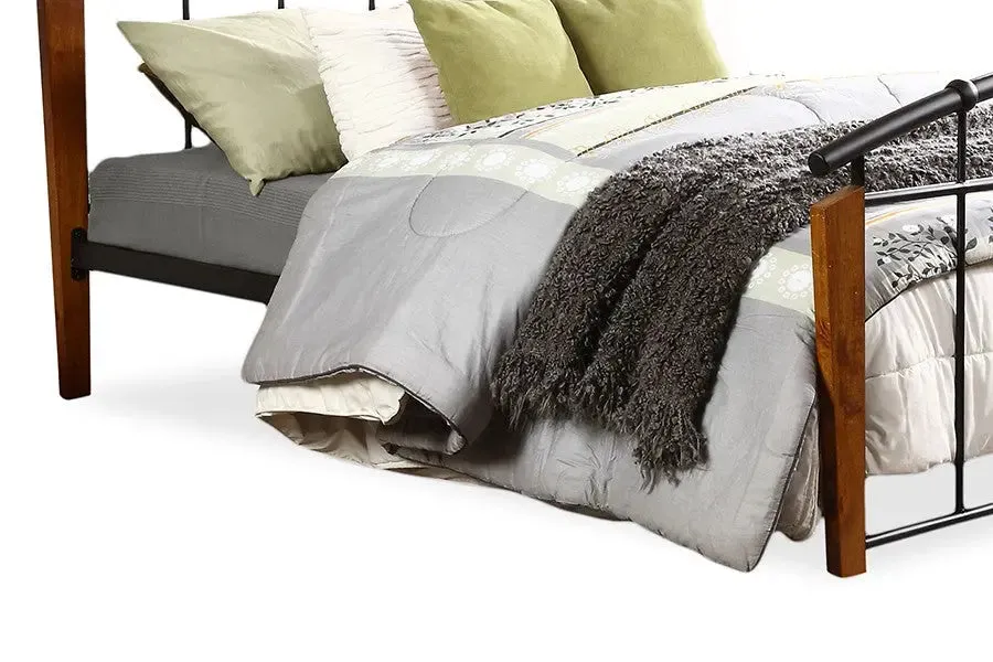 Optimus Antique Dark Bronze Metal & Dark Walnut Wood Platform Bed (Queen)