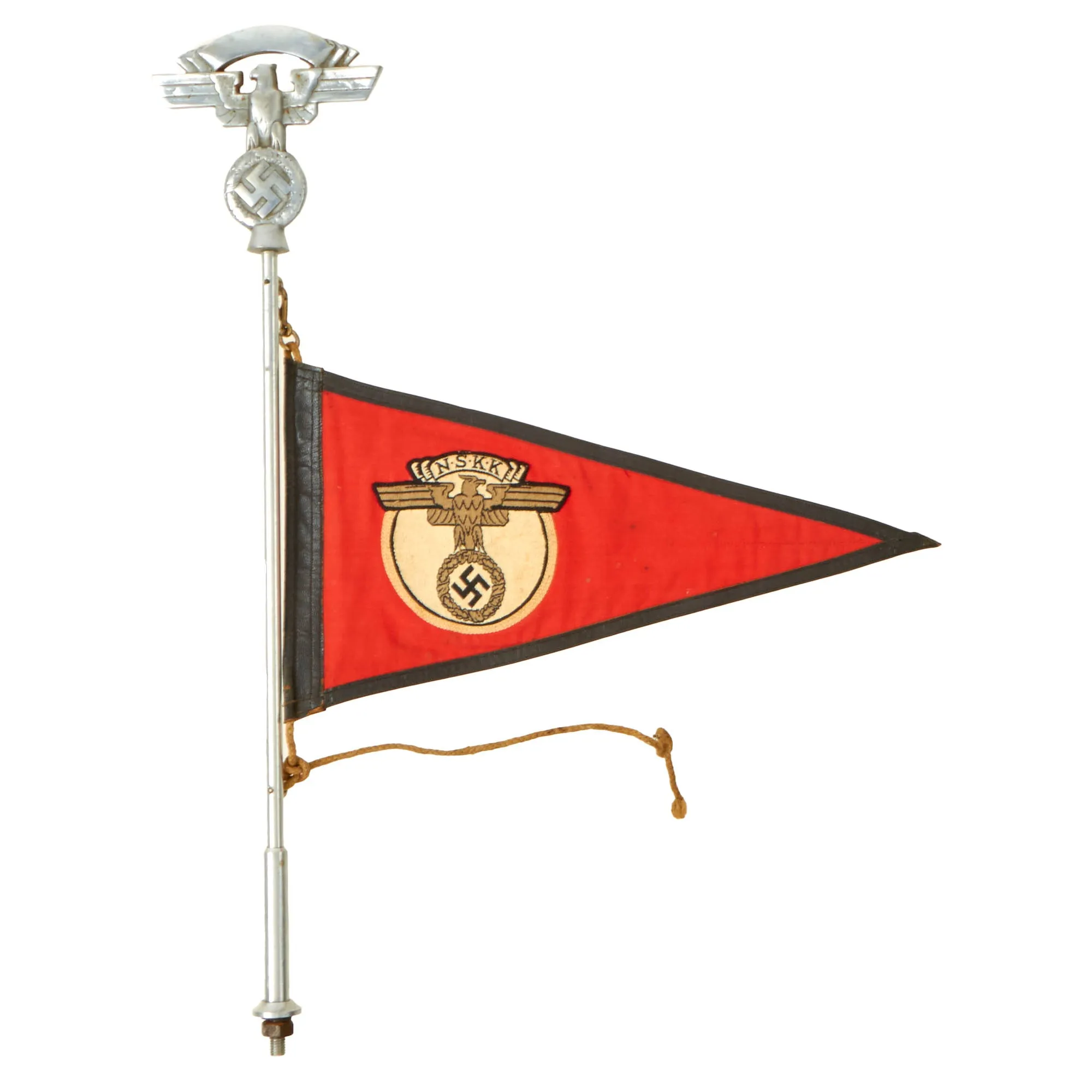 Original German WWII NSKK Vehicle Staff Car Pennant Flag with Flag Pole & Finial