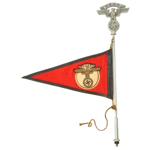 Original German WWII NSKK Vehicle Staff Car Pennant Flag with Flag Pole & Finial