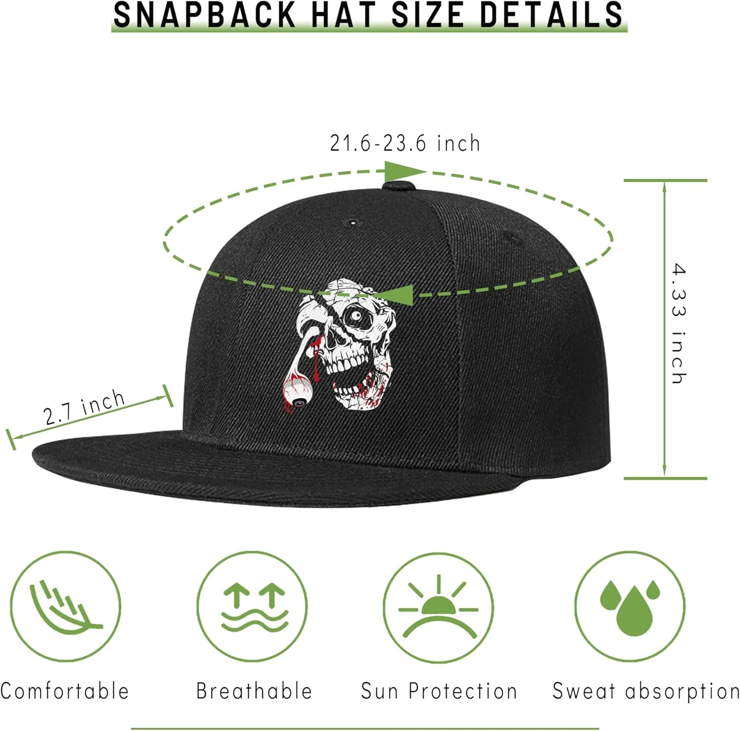 Skull Hats Rose Hat Snapback Hat for Men Skeleton Flower Mens Horror Baseball Cap Flat Bill Brim Snap Backpack Hat Boy