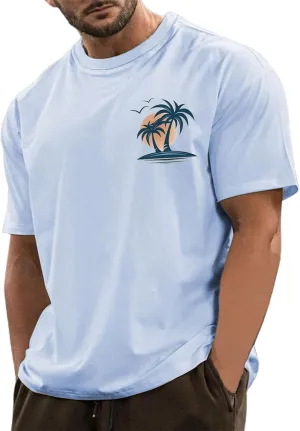 T Shirts for Man Palm Tree Printed Graphic Tees Casual Summer Beach Tops Short Sleeve Crew Neck Basic Tee Shirts