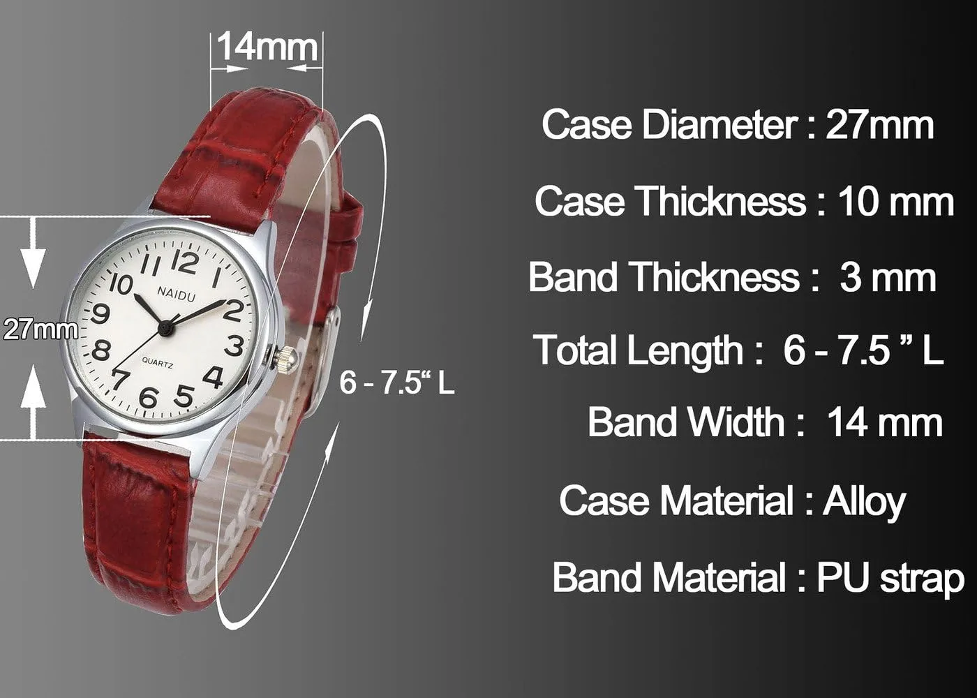 Top Plaza Womens Leather Watch,Fashion Casual Dress Watches,Roman Numerals Quartz Ladies Black Wrist Watch