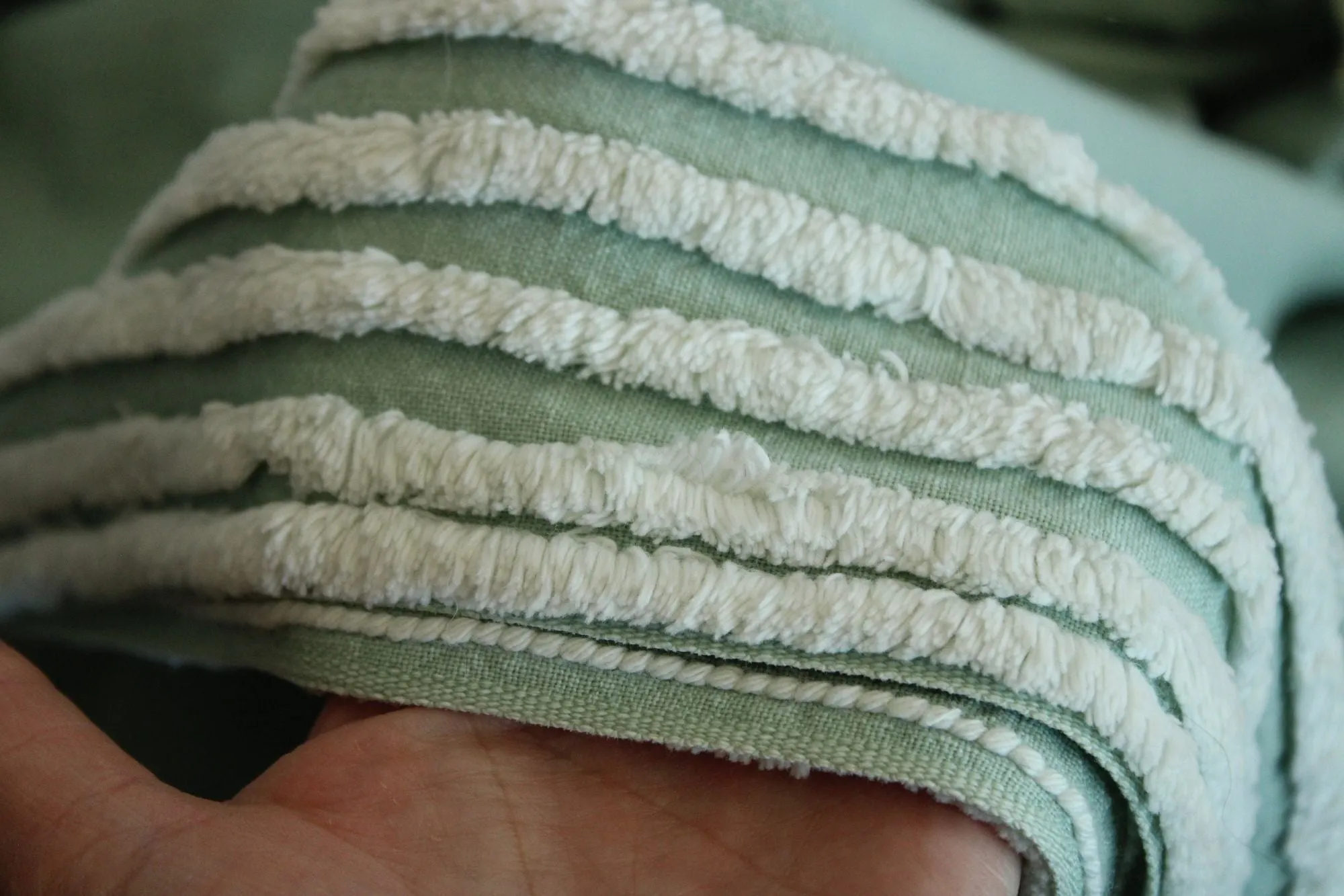 Vintage 1950s Mint Green King Size Chenille and Linen Coverlet